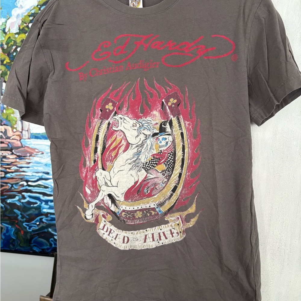 Vintage Ed Hardy Christian Audigier Dead Or Alive Horse T-shirt size M